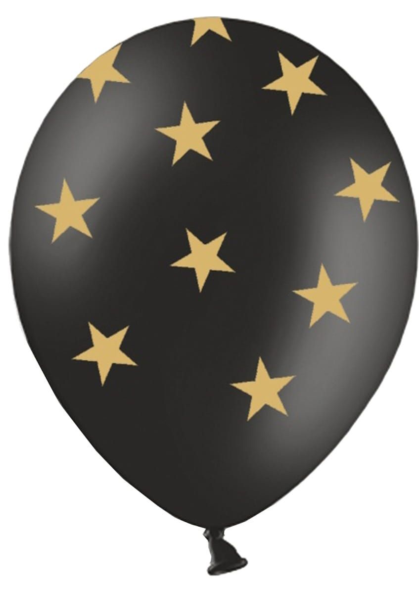 Balony czarne w zote gwiazdki 30cm (6szt.)