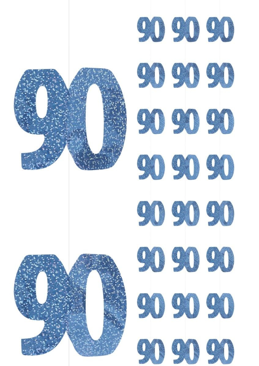 Dekoracja wiszca 90 URODZINY GLITZ blue (6szt.)