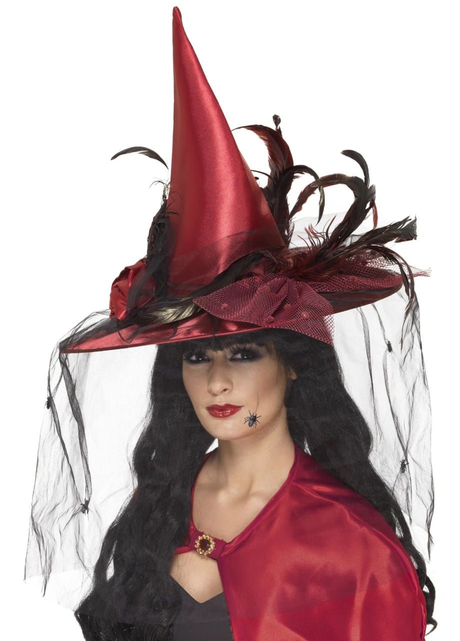 Kapelusz wiedmy DELUXE czerwony kapelusz na Halloween