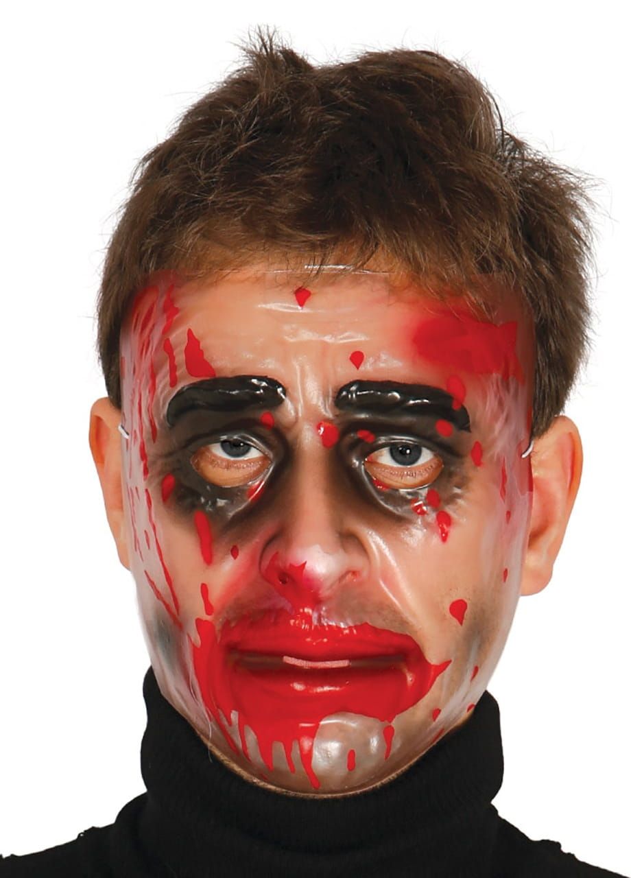 Maska transparentna ZAKRWAWIONY MʯCZYZNA halloweenowa maska