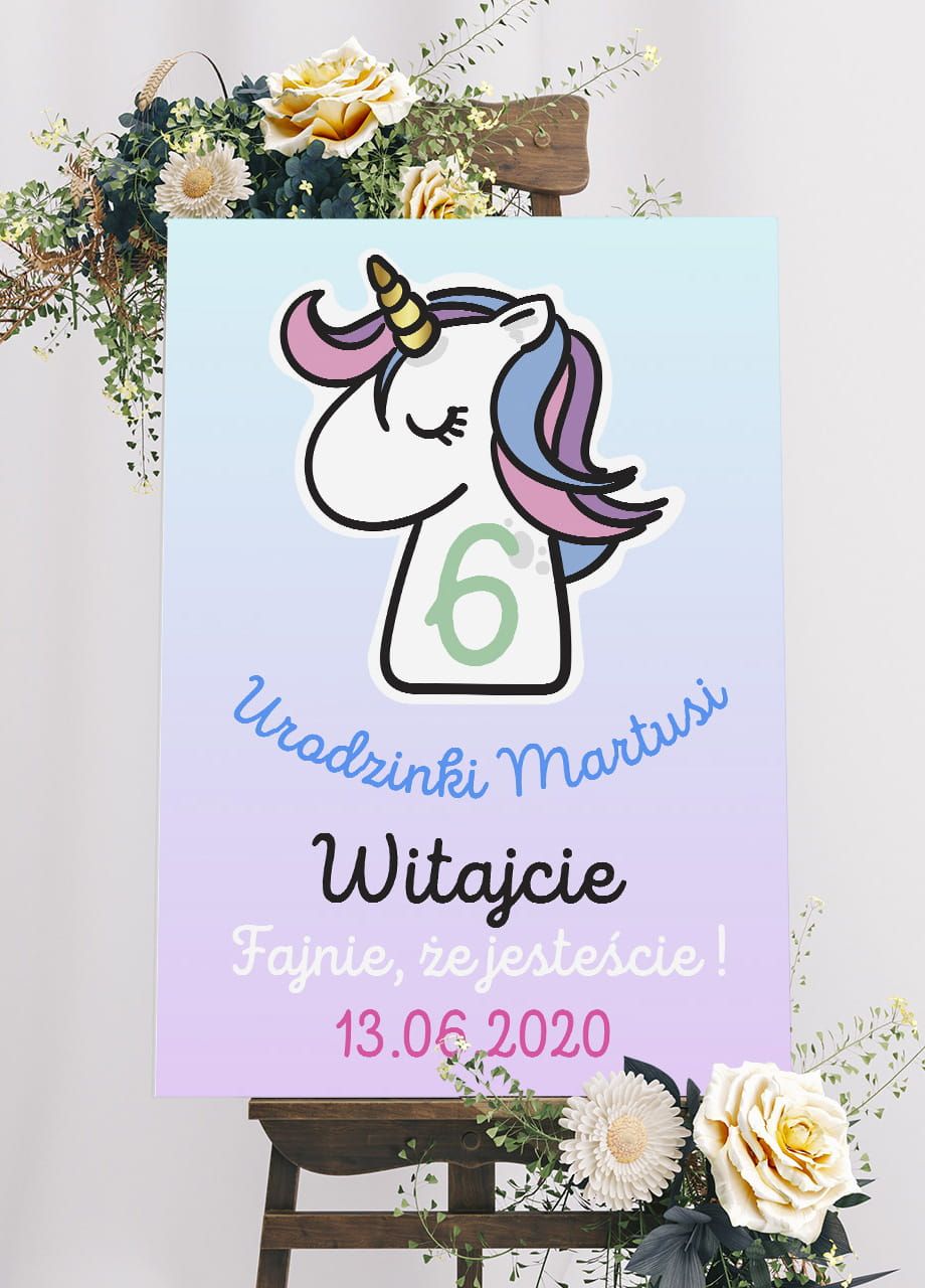 Personalizowana tablica powitalna JEDNOROEC urodziny unicorn