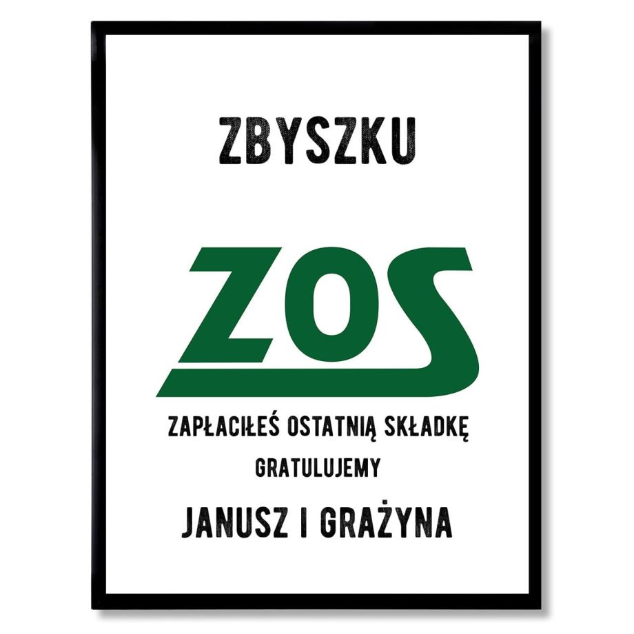 Plakat personalizowany 31x41 cm ZOS prezent z okazji przejcia na emerytur