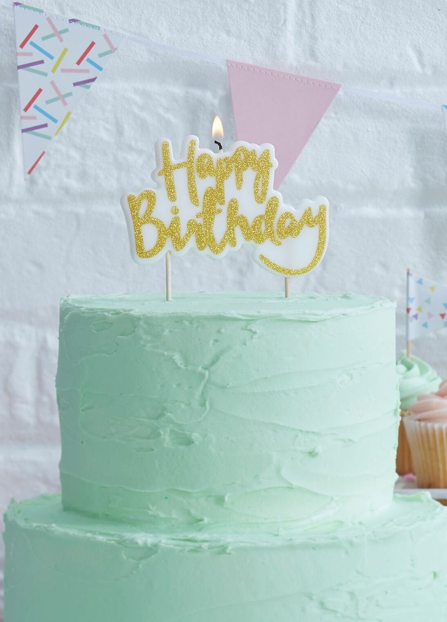 wieczka urodzinowa HAPPY BIRTHDAY zota wieczka na tort
