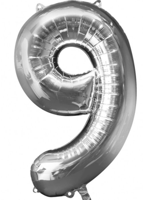 Balon CYFRA 9 srebrny 85cm