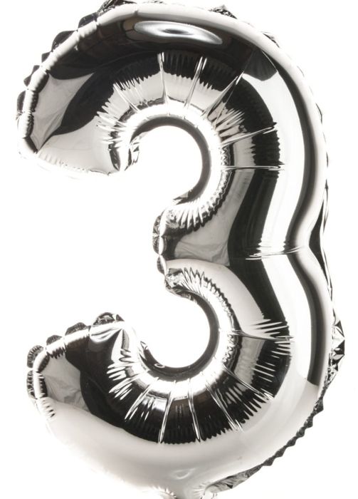 Balon foliowy CYFRA 3 srebrny 85cm