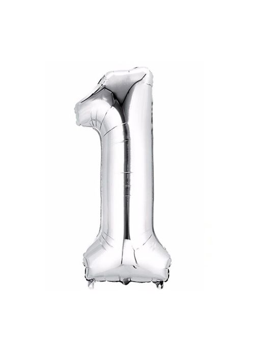 Balon foliowy na powietrze CYFRA 1 srebrny 40cm