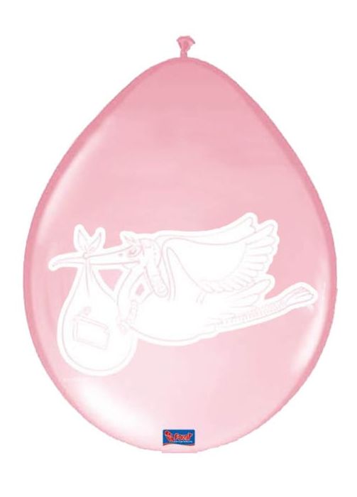 Balony na baby shower BOCIAN różowe (8szt.)