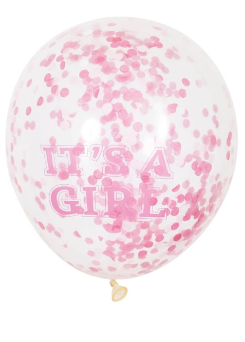 Balony na baby shower IT'S A GIRL z konfetti (6szt.)
