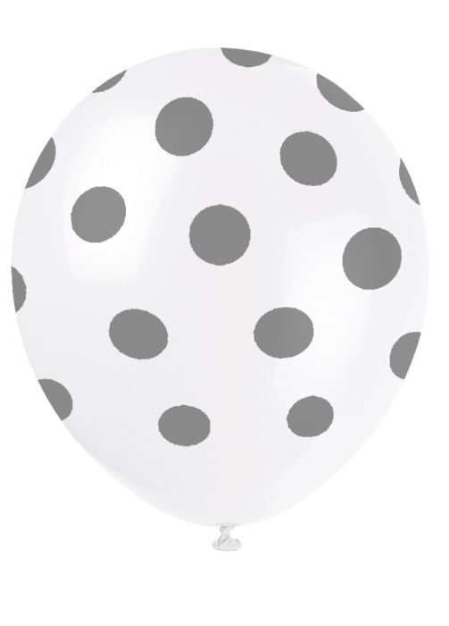 Balony w srebrne kropki 30cm (6szt.)