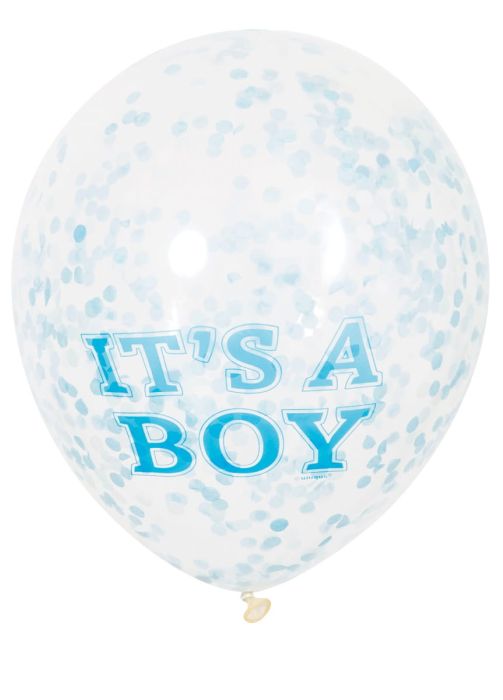 Balony z konfetti na baby shower IT'S A BOY (6szt.)