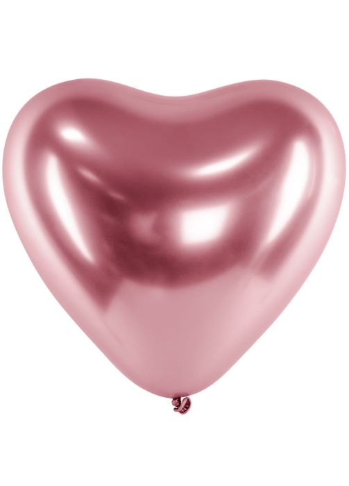 Chromowane balony w kształcie SERCA różowe złoto 30cm (50szt.)