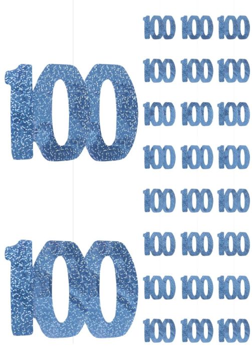 Dekoracja wisząca 100 URODZINY GLITZ blue (6szt.)