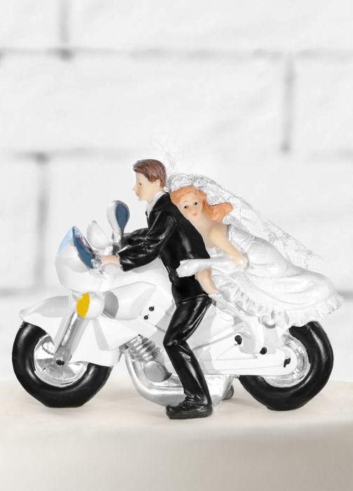 Figurka na tort weselny PARA MŁODA na motorze 11cm