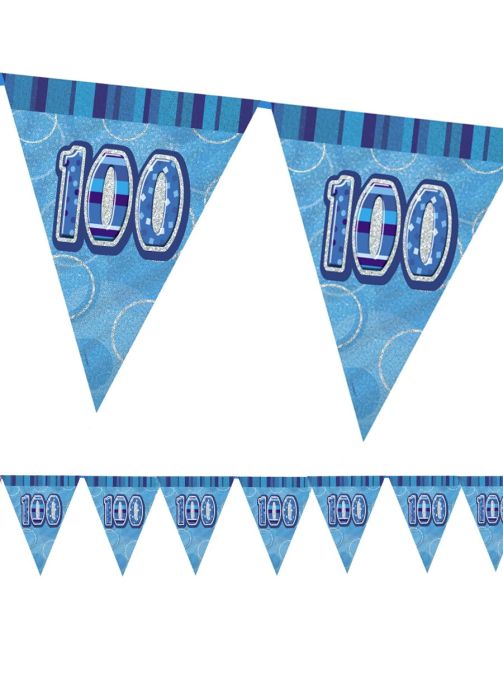 Girlanda flagi 100 URODZINY GLITZ niebieska 360cm