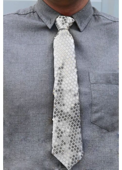 Krawat cekinowy srebrny