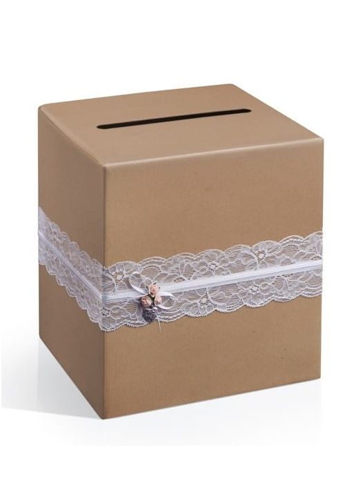 Pudełko na koperty z życzeniami NATURAL z koronką