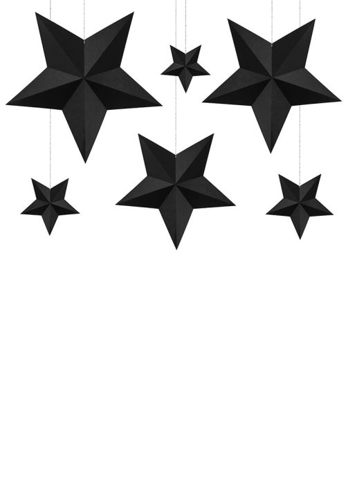 Rozety papierowe GWIAZDY czarne 3D (6szt)