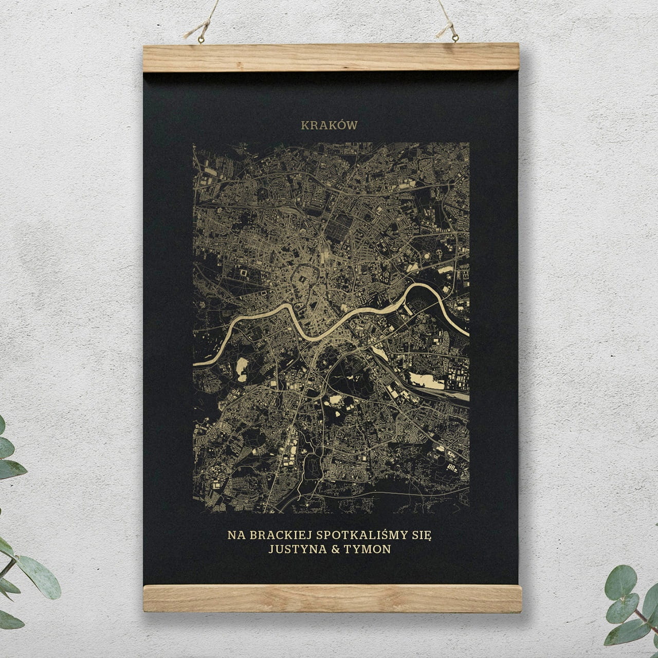 Plakat mapa KRAKÓW czarny