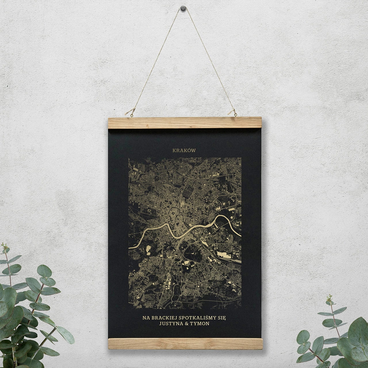 Plakat mapa KRAKÓW czarny