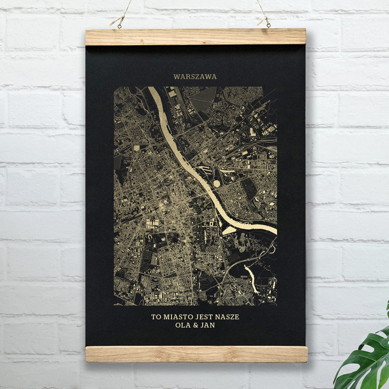 Plakat mapa WARSZAWA czarny