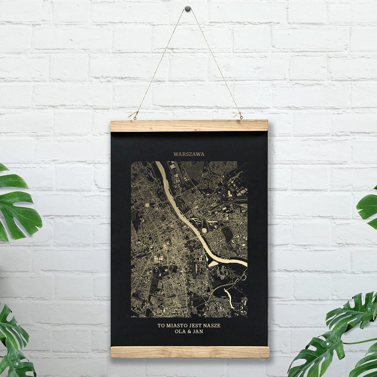 Plakat mapa WARSZAWA czarny