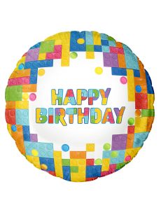 Foliowy balon Happy Birthday KLOCKI 45 cm balon urodzinowy balon na urodziny balon dla dzieci