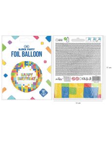 Foliowy balon Happy Birthday KLOCKI 45 cm balon urodzinowy balon na urodziny balon dla dzieci