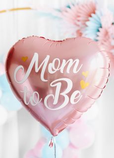 Foliowy balon na baby shower MOM TO BE serce rowe zoto