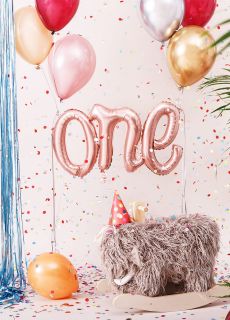 Balon foliowy napis ONE r�owe z�oto 66x37cm