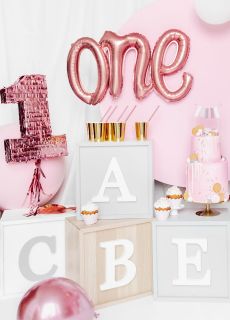 Balon foliowy napis ONE r�owe z�oto 66x37cm