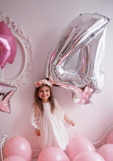 Balon foliowy CYFRA 4 srebrny 85cm dekoracja na urodziny balon na 4 urodziny foliowy balon balon cyfra 4