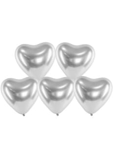 Chromowane balony w ksztacie SERCA srebrne 30cm (50szt.)