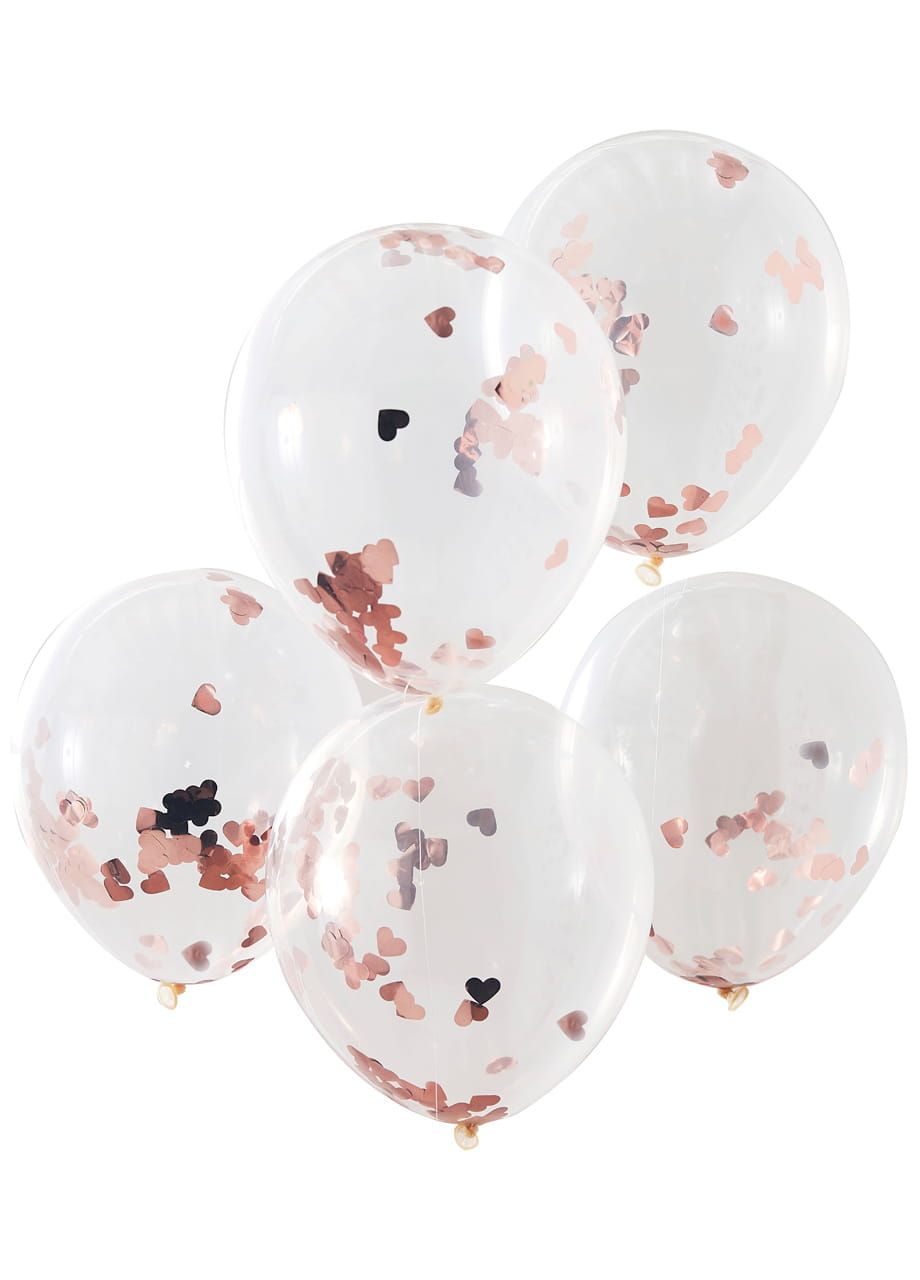 Przezroczyste balony z konfetti SERCA rose gold (5szt.)