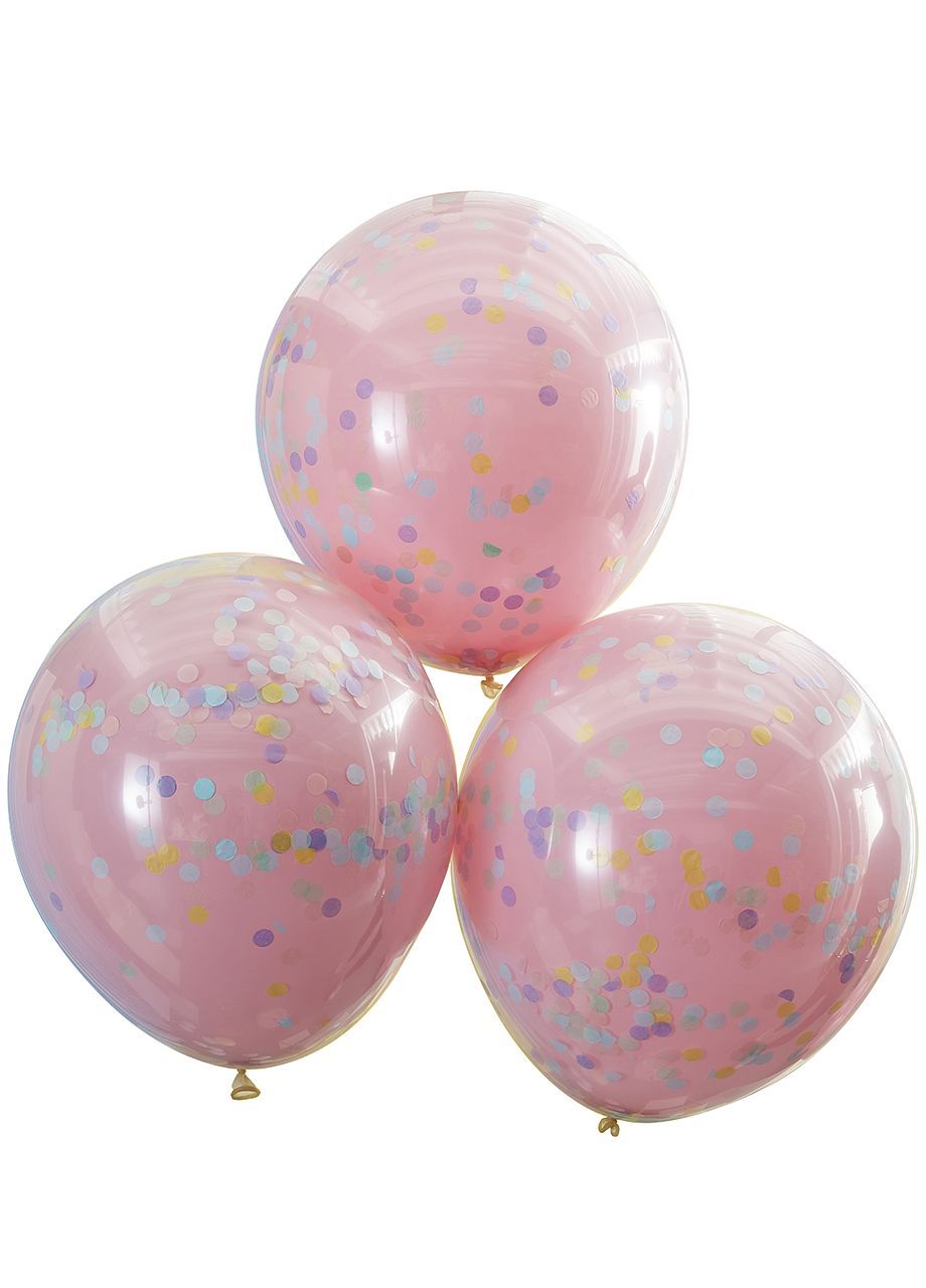 Balony z konfetti w środku PINK AND PASTEL RAINBOW (3szt.)