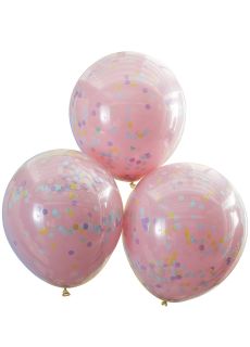 Balony z konfetti w rodku PINK AND PASTEL RAINBOW (3szt.)