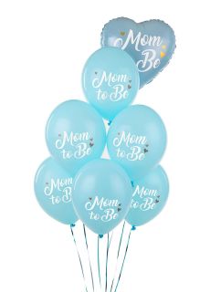 Balony na baby shower MOM TO BE niebieskie (6szt.)