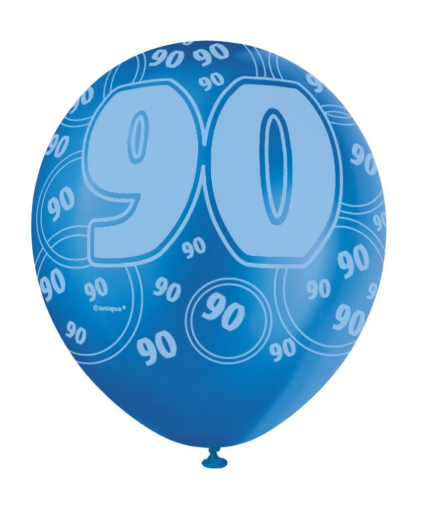 Balony 90 URODZINY GLITZ niebieskie (6szt.)