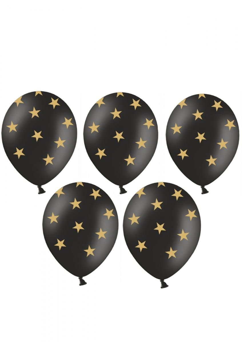Balony czarne w złote gwiazdki 30cm (6szt.)