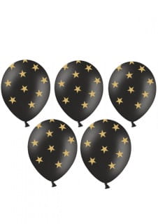 Balony czarne w zote gwiazdki 30cm (6szt.)