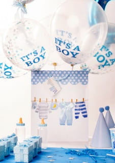 Balony z konfetti na baby shower IT'S A BOY (6szt.)