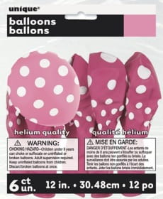 Balony rowe w biae kropki (6szt.)