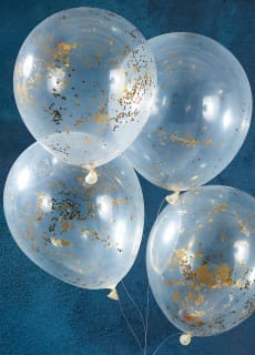Balony ze zotym konfetti GWIAZDKA (5szt.)