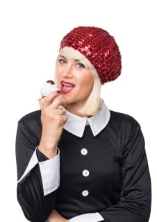 Beret z cekinami czerwony