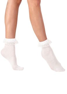 BIA�E SKARPETKI z koronkow� falbank�