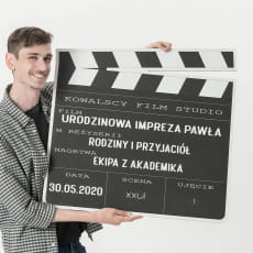 Personalizowana dekoracja urodzinowa KLAPS FILMOWY stand kartonowy