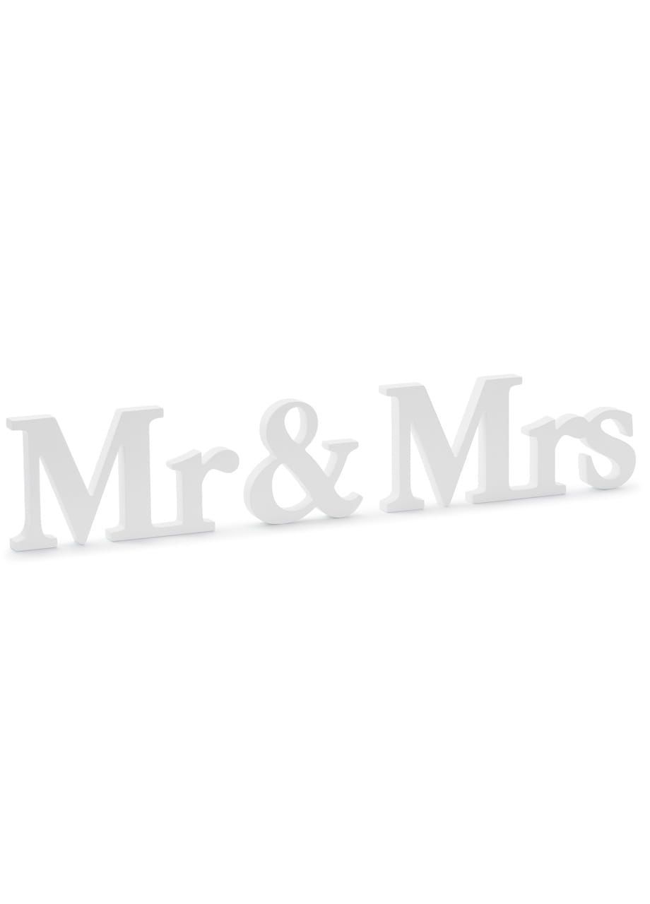 Dekoracja stojąca Mr&Mrs biała 50x9,5cm