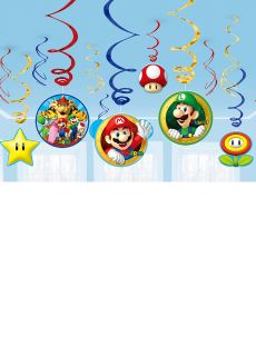 Dekoracja wisz�ca swirl MARIO (12szt.) super mario dekoracje urodzinowe dekoracja na urodziny