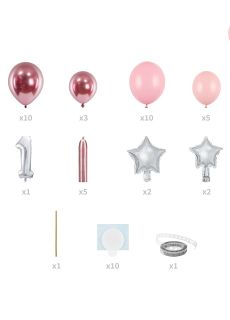 Dekoracja z balon�w na roczek dziewczynki 90x140cm balony na roczek balony urodzinowe dekoracja balonowa