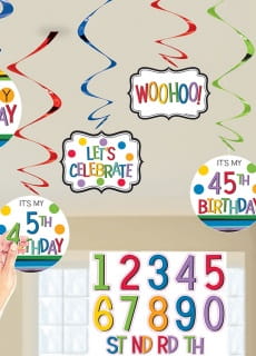 Dekoracja wiszca swirl KOLOROWE URODZINY (12szt.)