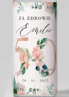 Etykieta na alkohol na 50 urodziny KWIATY personalizowana